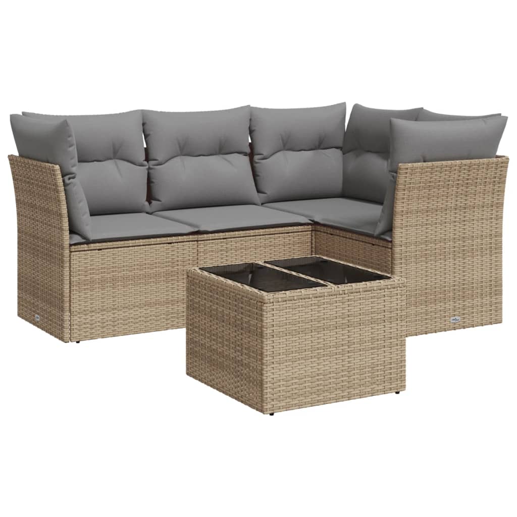 Salon de jardin avec coussins 5 pcs beige résine tressée