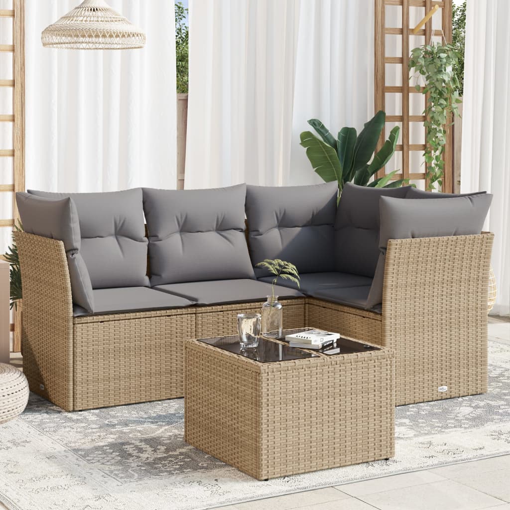 Salon de jardin avec coussins 5 pcs beige résine tressée