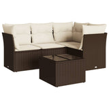 Garden furniture set with cushions 5 pcs brown woven resin