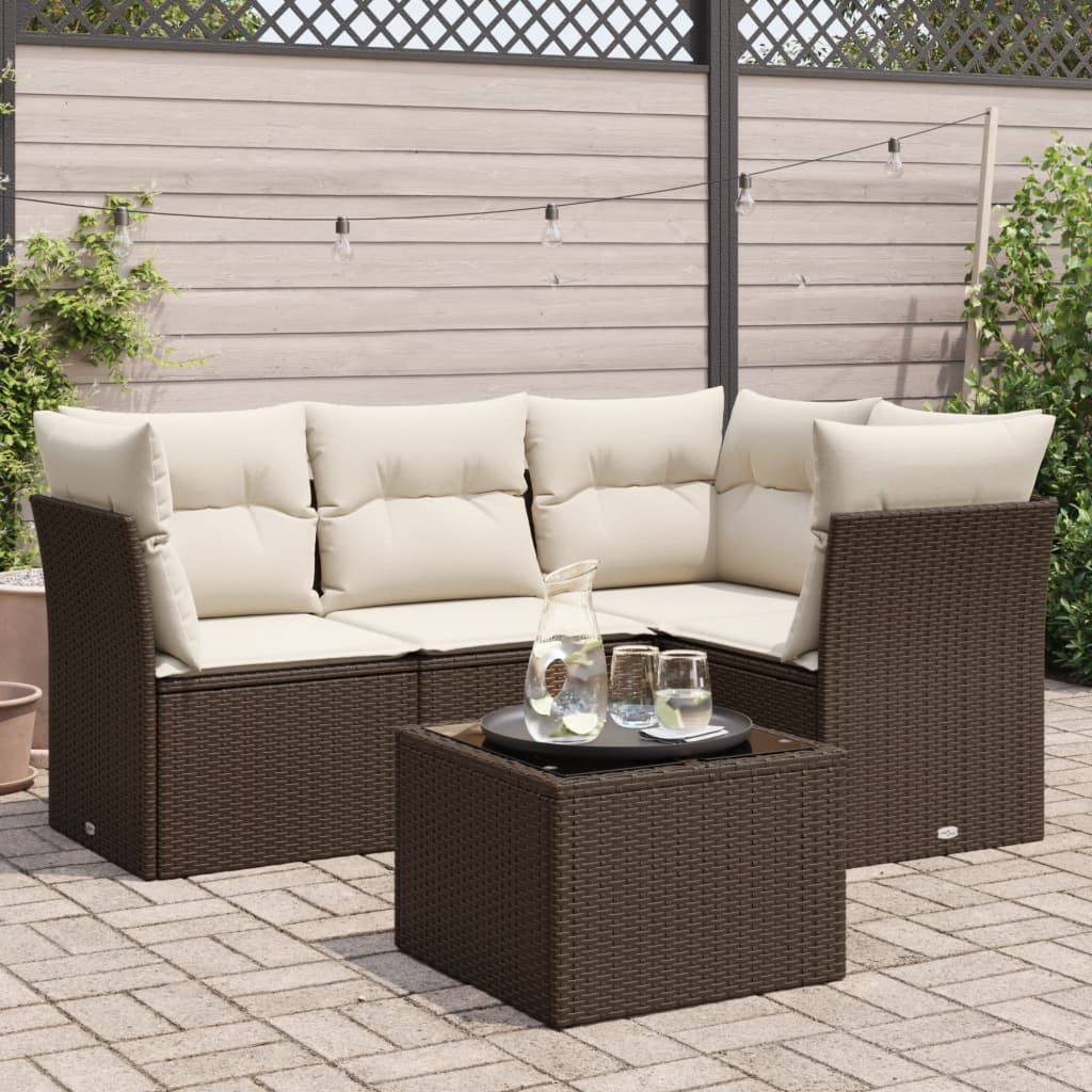 Garden furniture set with cushions 5 pcs brown woven resin