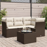 Garden furniture set with cushions 5 pcs brown woven resin