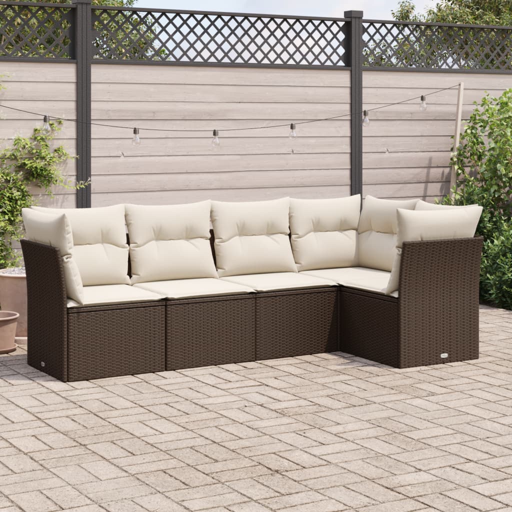 Salon de jardin avec coussins 5 pcs marron résine tressée