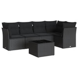 Salon de jardin 6 pcs avec coussins noir résine tressée