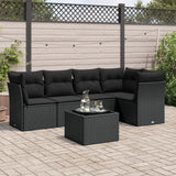 Salon de jardin 6 pcs avec coussins noir résine tressée