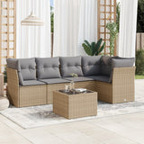 Garden furniture set with cushions 6 pcs beige woven resin