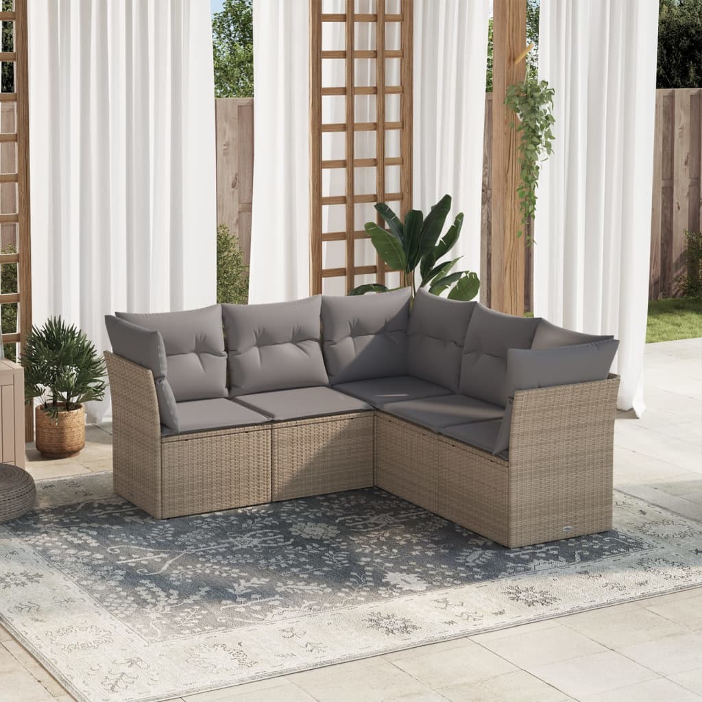 Salon de jardin avec coussins 5 pcs beige résine tressée