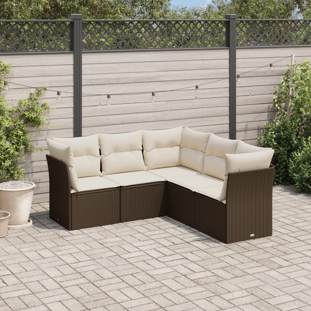 Salon de jardin avec coussins 5 pcs marron résine tressée