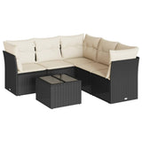 6-piece garden furniture set with black cushions in woven resin