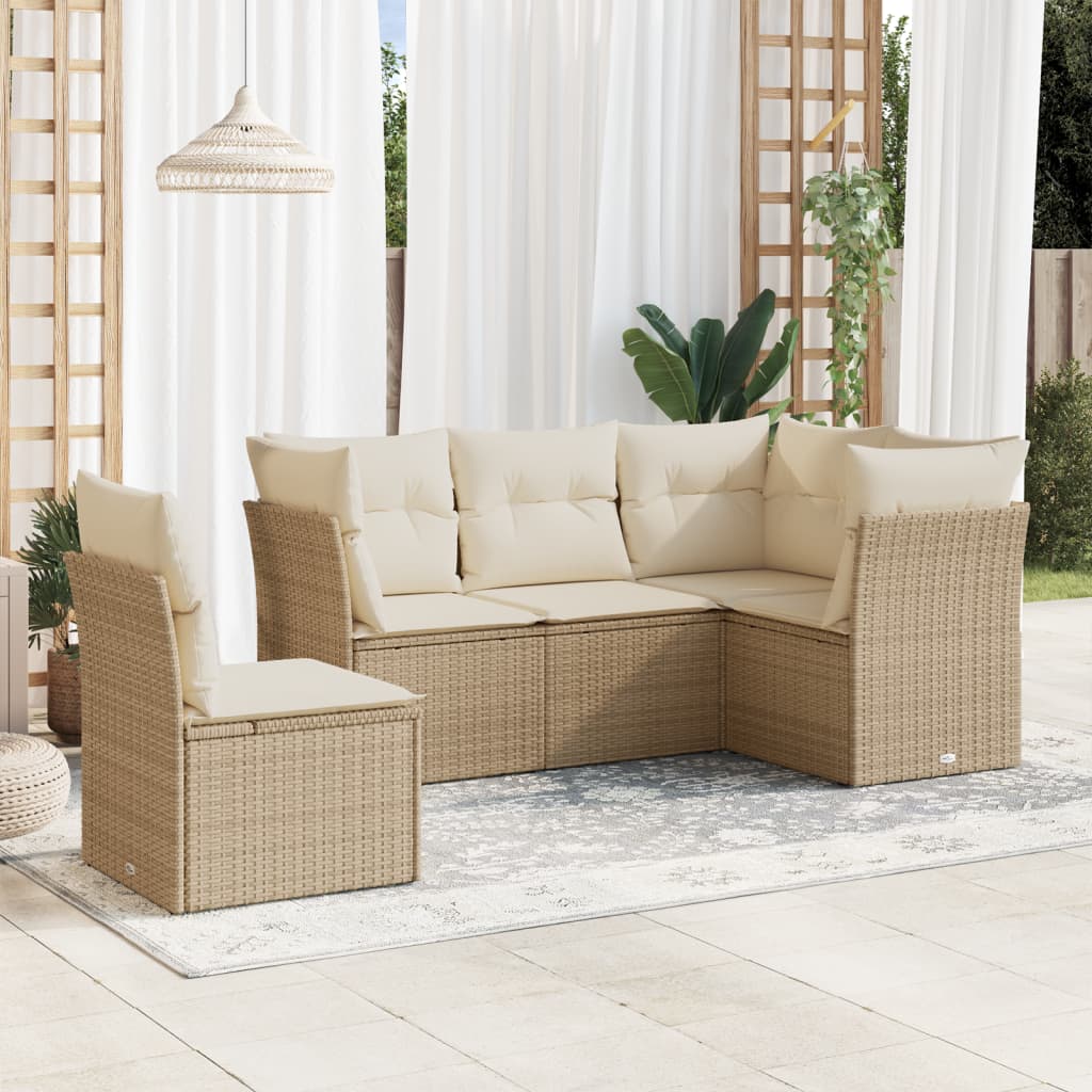 Salon de jardin avec coussins 5 pcs beige résine tressée