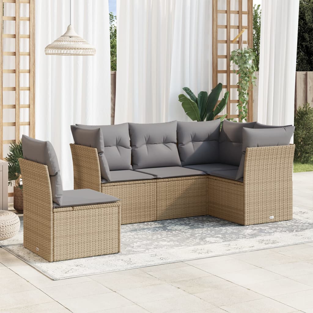 Salon de jardin avec coussins 5 pcs beige résine tressée