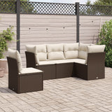 Salon de jardin avec coussins 5 pcs marron résine tressée