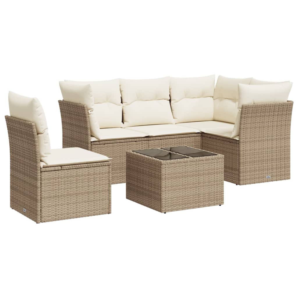 Garden furniture set with cushions 6 pcs beige woven resin