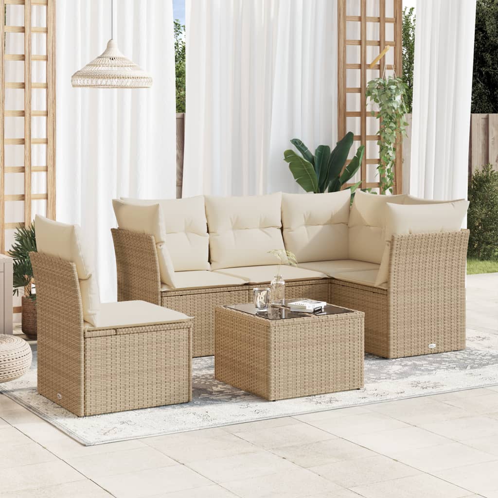 Garden furniture set with cushions 6 pcs beige woven resin