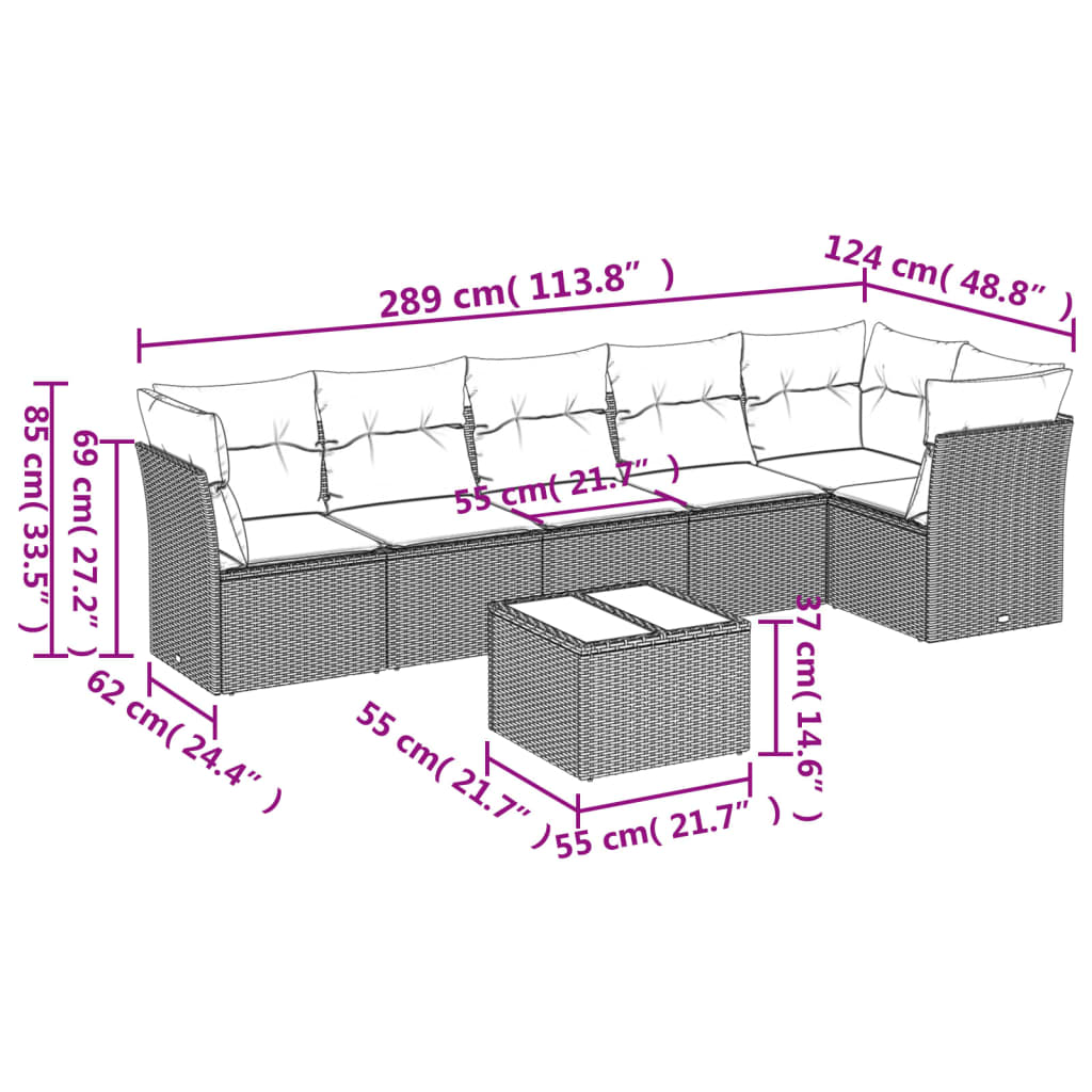 Garden furniture set with cushions 7 pcs beige woven resin