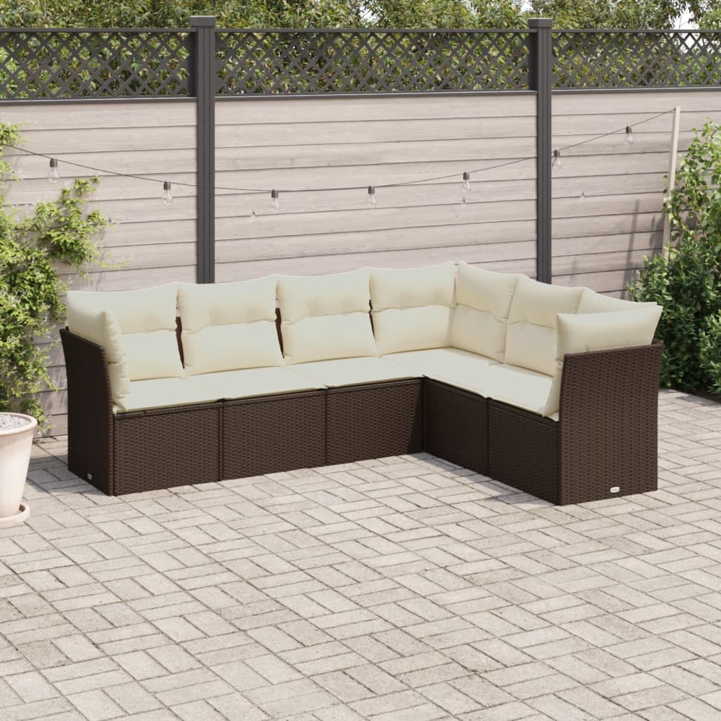 Salon de jardin avec coussins 6 pcs marron résine tressée