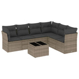 Garden furniture set with cushions 7 pcs gray woven resin