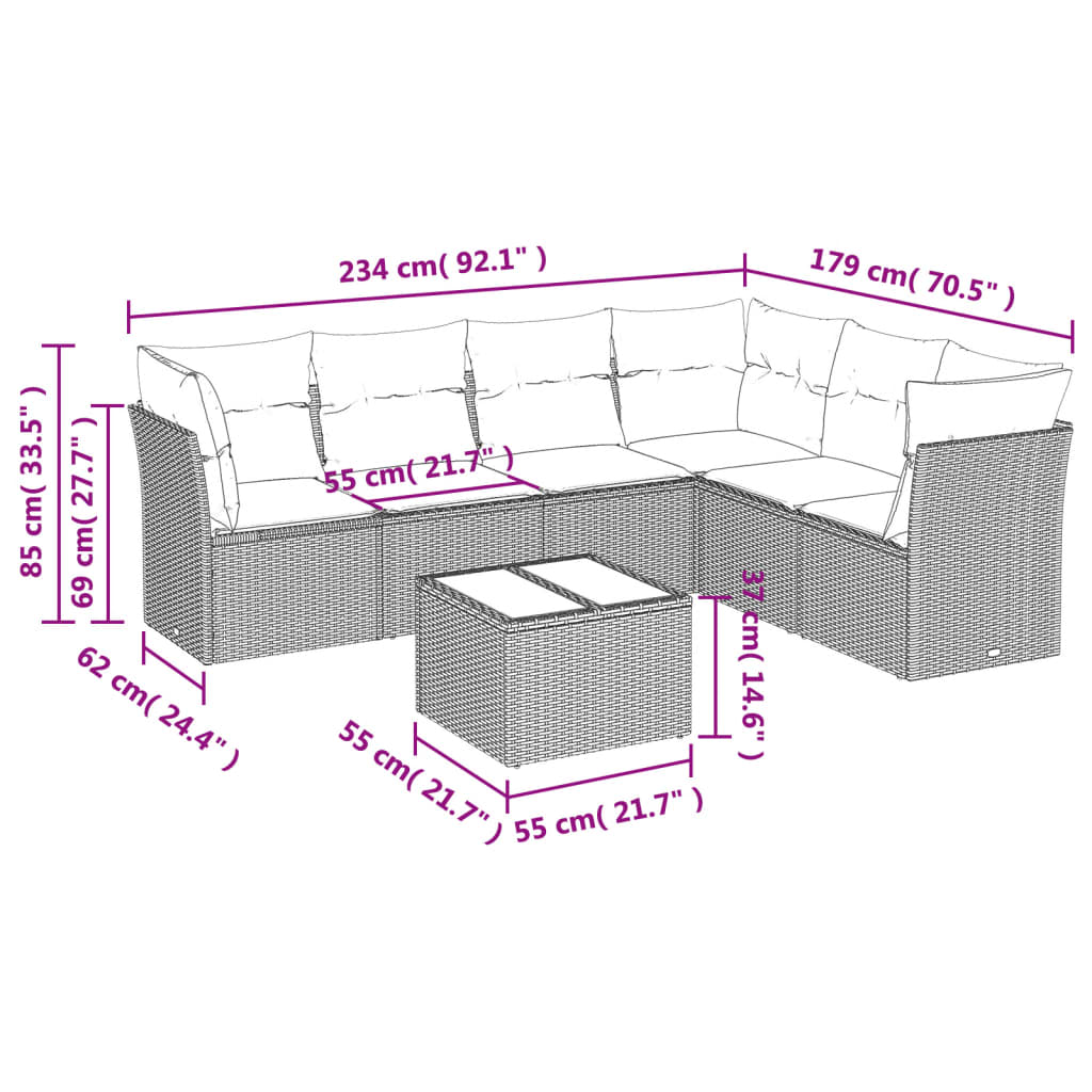 Garden furniture set with cushions 7 pcs gray woven resin