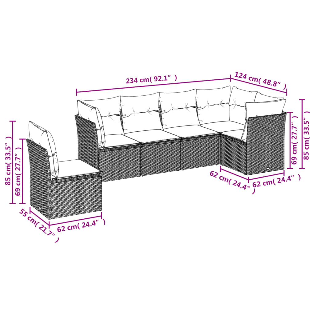 Garden furniture set with cushions 6 pcs beige woven resin