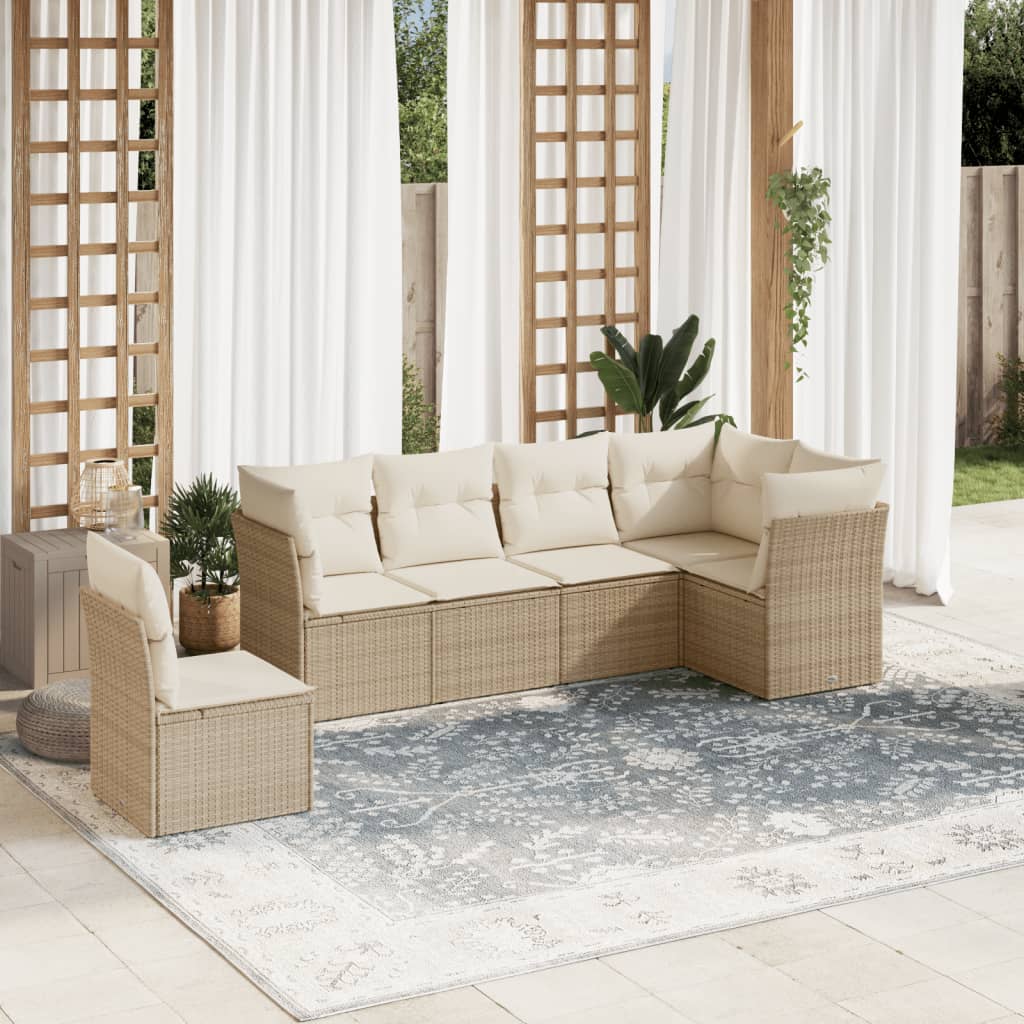 Garden furniture set with cushions 6 pcs beige woven resin