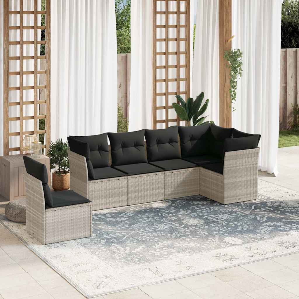 Salon de jardin 6 pcs avec coussins gris clair résine tressée