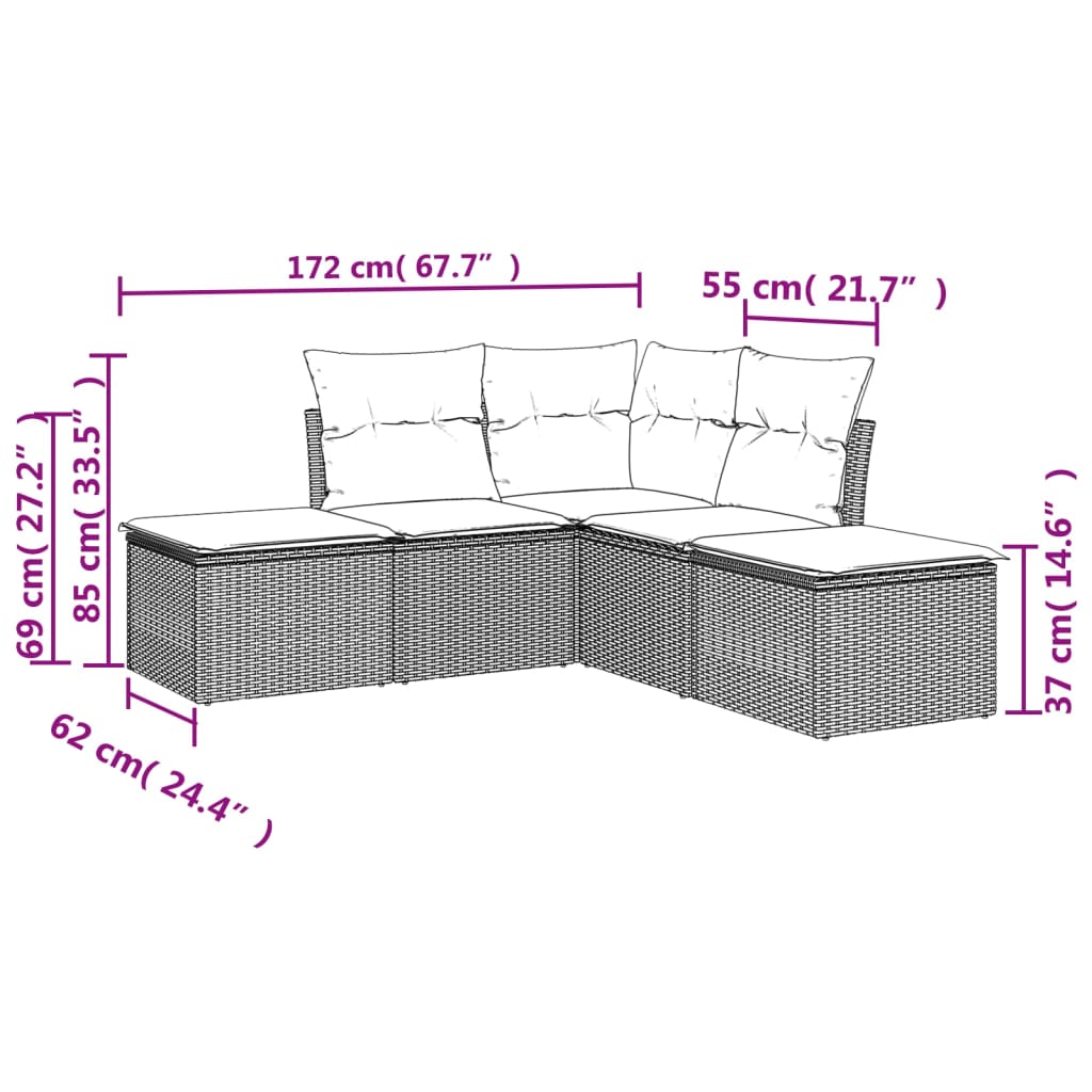 Salon de jardin avec coussins 5 pcs marron résine tressée