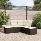 Salon de jardin avec coussins 5 pcs marron résine tressée