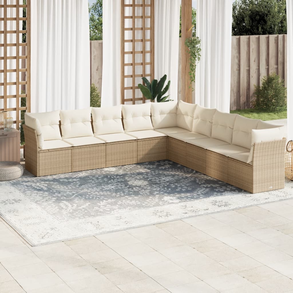 Salon de jardin avec coussins 9 pcs beige résine tressée