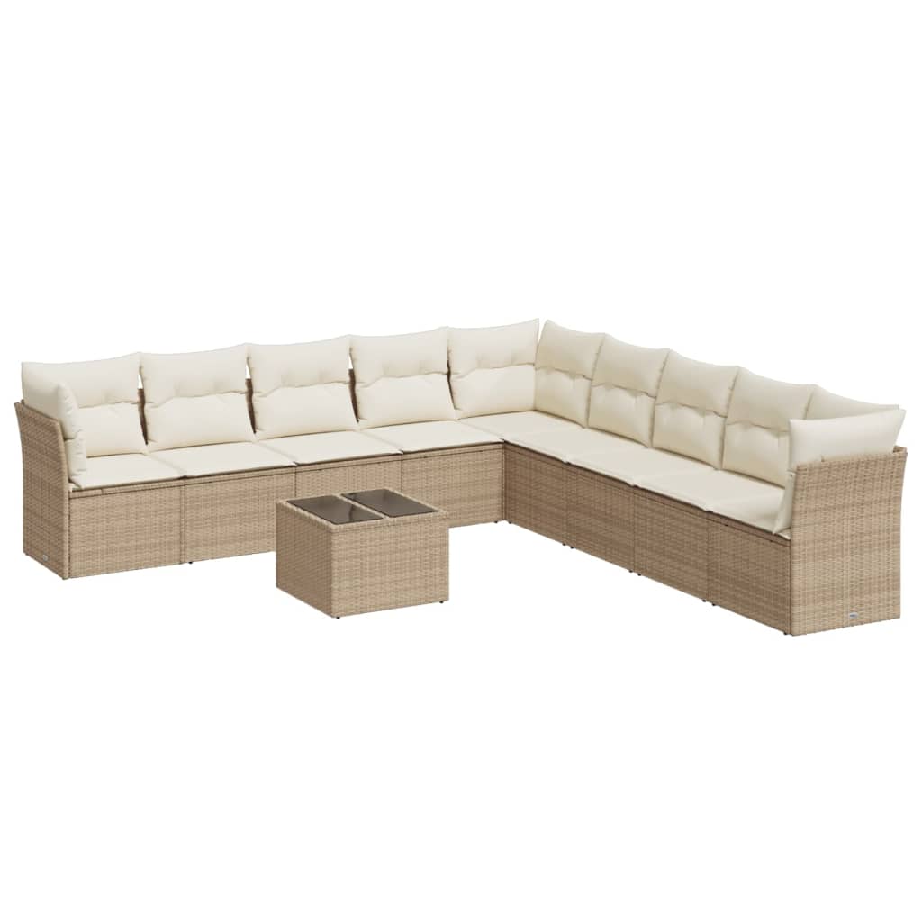 Salon de jardin avec coussins 10 pcs beige résine tressée