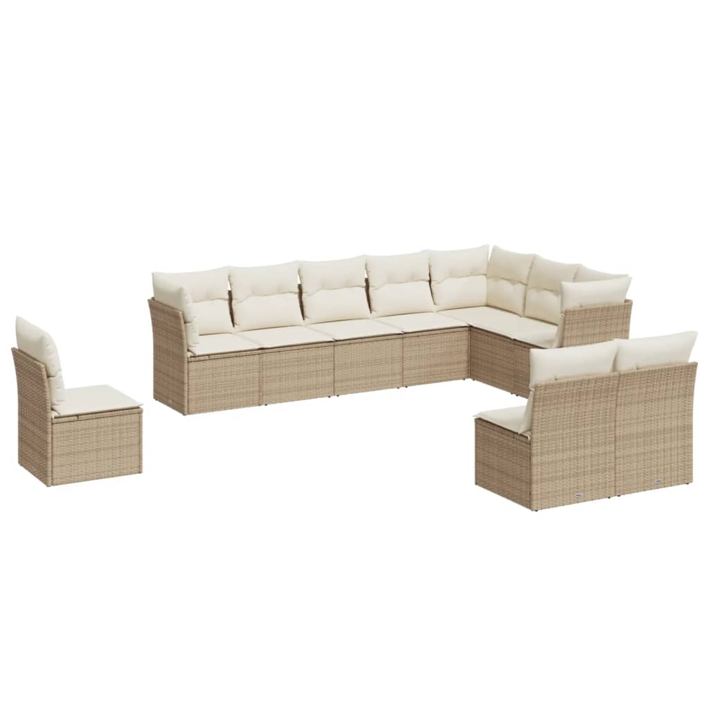 Salon de jardin avec coussins 10 pcs beige résine tressée