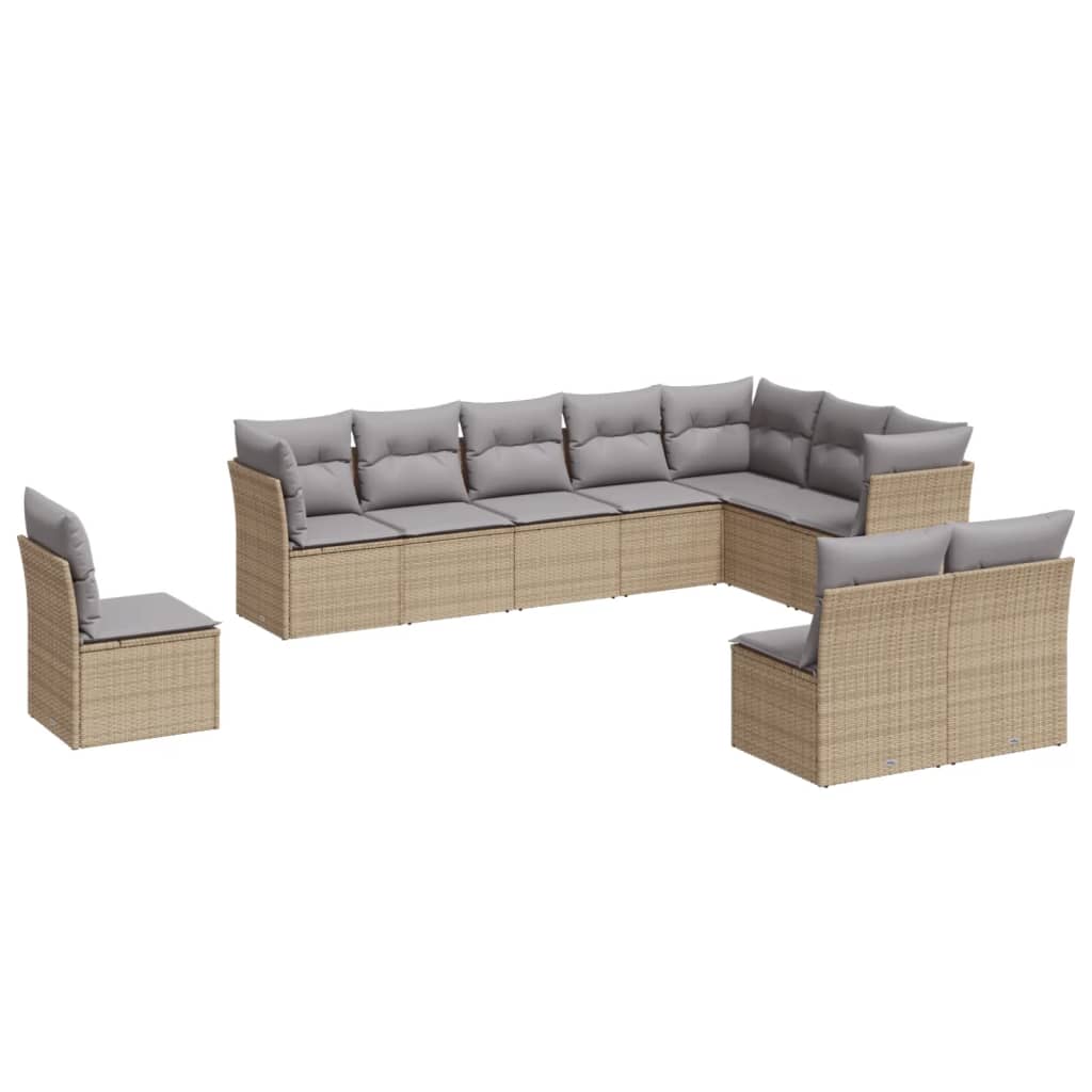 Garden furniture set with cushions 10 pcs beige woven resin