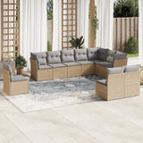 Garden furniture set with cushions 10 pcs beige woven resin