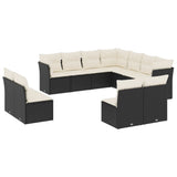 11-piece garden furniture set with black cushions in woven resin