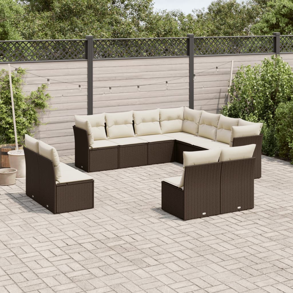 Garden furniture and cushions 11 pcs brown woven resin