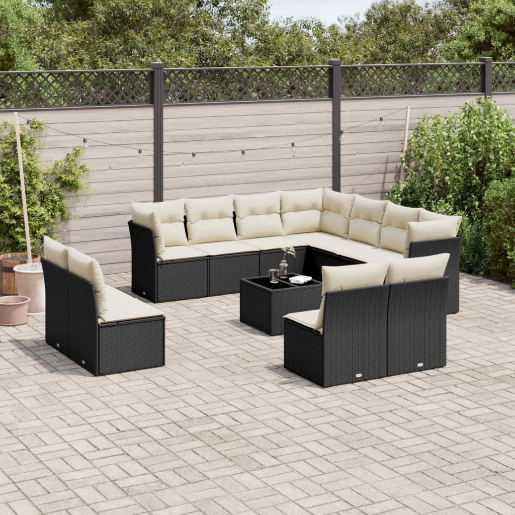 Salon de jardin 12 pcs avec coussins noir résine tressée