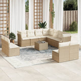 Salon de jardin avec coussins 12 pcs beige résine tressée