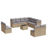 Garden furniture set with cushions 12 pcs beige woven resin