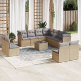 Garden furniture set with cushions 12 pcs beige woven resin