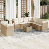 Salon de jardin avec coussins 10 pcs beige résine tressée