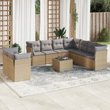 Salon de jardin avec coussins 10 pcs beige résine tressée