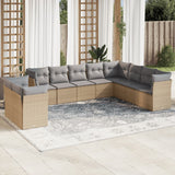 Salon de jardin avec coussins 10 pcs beige résine tressée