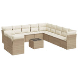 Salon de jardin avec coussins 12 pcs beige résine tressée