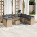 Salon de jardin avec coussins 12 pcs beige résine tressée