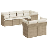 Garden furniture set with cushions 7 pcs beige woven resin