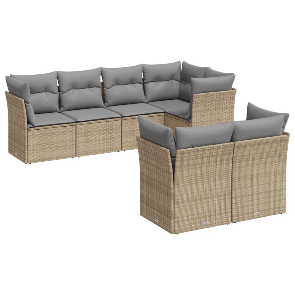 Salon de jardin avec coussins 7 pcs beige résine tressée