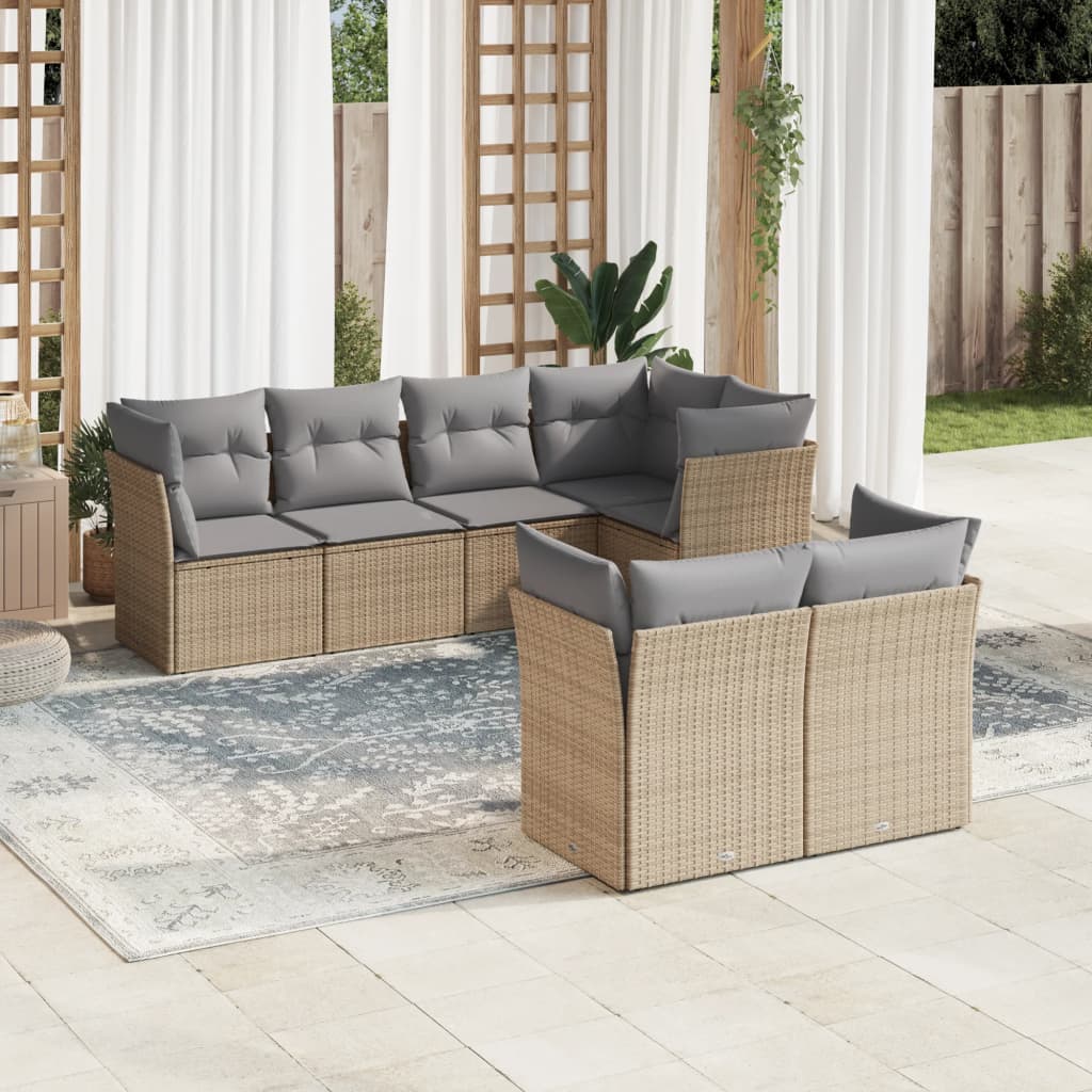 Salon de jardin avec coussins 7 pcs beige résine tressée