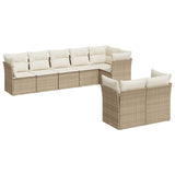 Salon de jardin avec coussins 8 pcs beige résine tressée