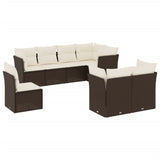 8-piece garden furniture set with brown cushions in woven resin