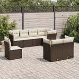 8-piece garden furniture set with brown cushions in woven resin