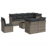 9-piece garden furniture set with grey cushions in woven resin