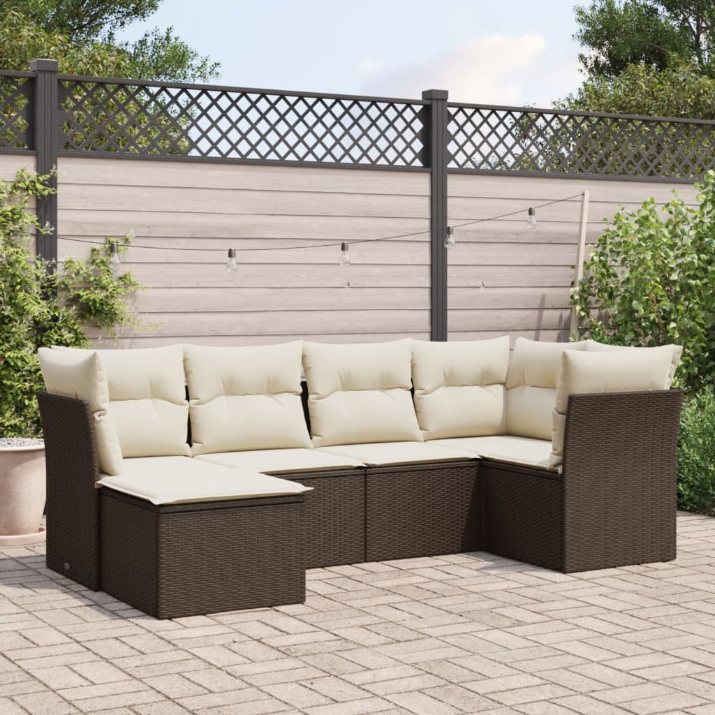 Salon de jardin avec coussins 6 pcs marron résine tressée